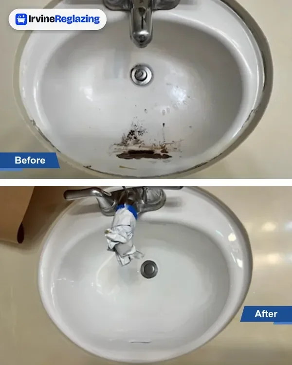 Before and after: rust-stained vanity sink