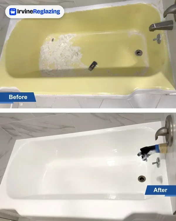 Before and after: harvest-gold tub to bright white