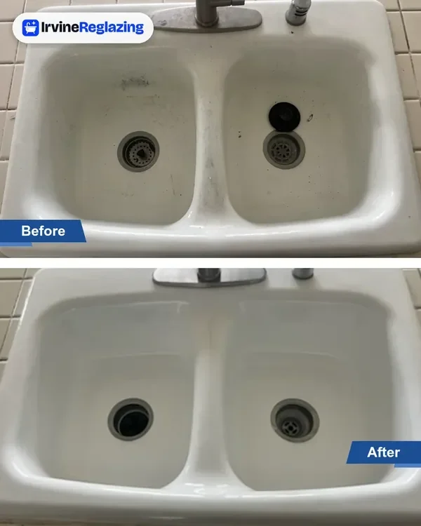 Before and after: double-bowl kitchen sink