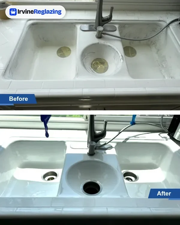 Before and after: triple-bowl kitchen sink