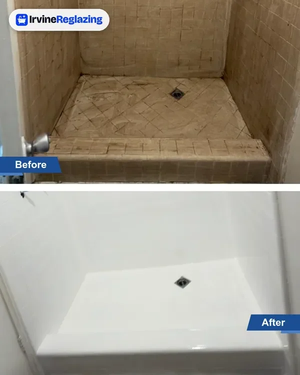 Before and after: tile shower stall, walls and floor
