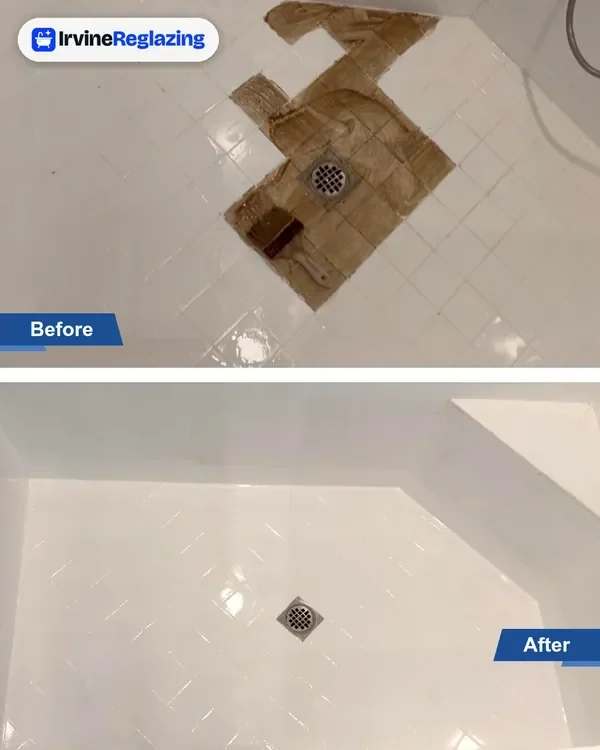 Before and after: tile shower floor, grout sealed